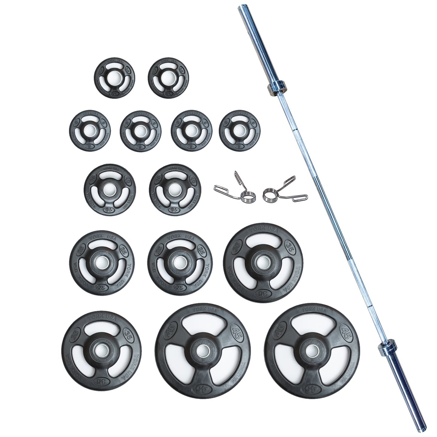 Iso-Grip Rubber-Encased Steel Olympic Plate Set & Barbell set