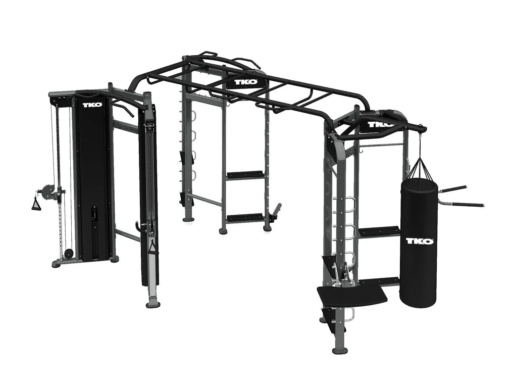 TKO Stretching + Combat + Functional Trainer – Multi-Station Group Functional Rig with Dual Pull-Up & High/Low Monkey Bars