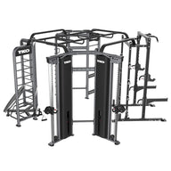 TKO Functional Trainer Rebounder Power Rack Station – Dual Stack Cable Trainer with Rebounder, Half Power Cage & Monkey Bars