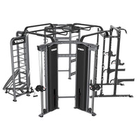 TKO Functional Trainer Rebounder Power Rack Station – Dual Stack Cable Trainer with Rebounder, Half Power Cage & Monkey Bars