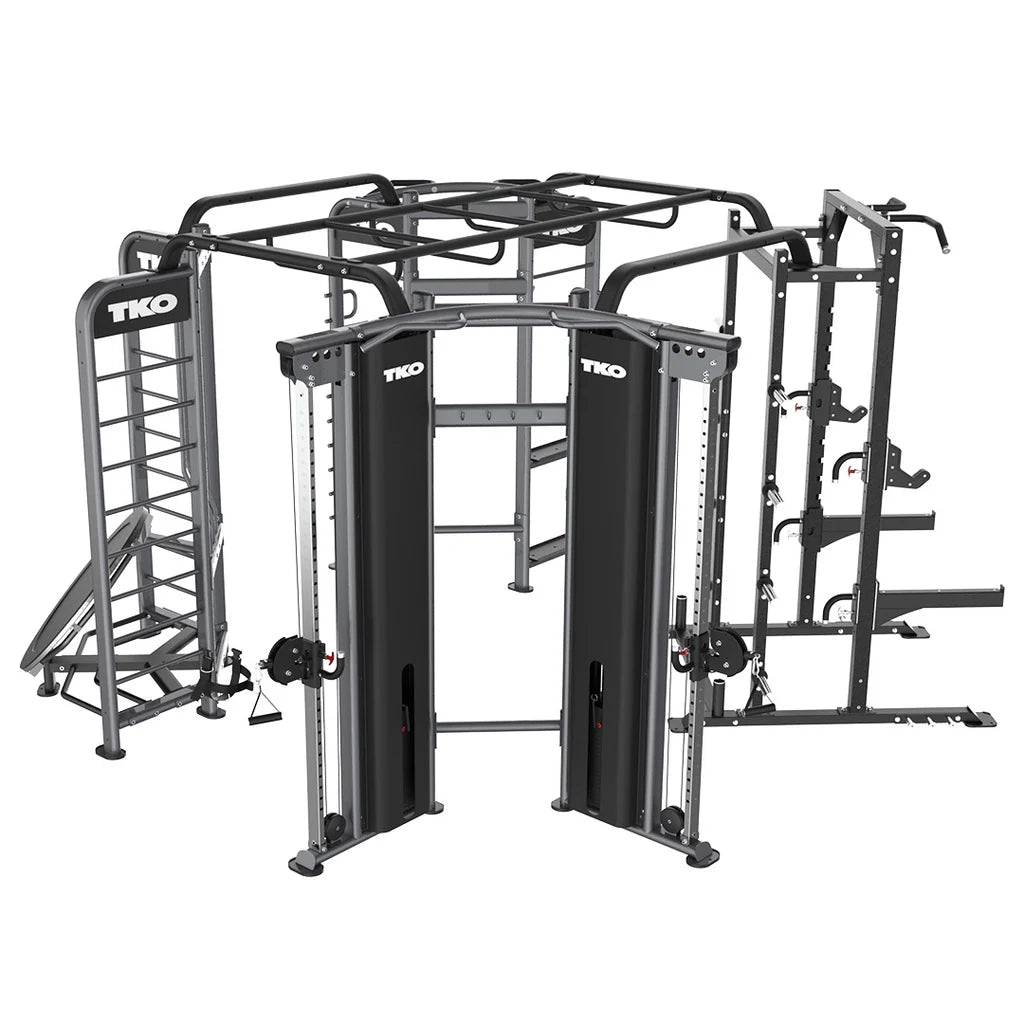 TKO Functional Trainer Rebounder Power Rack Station – Dual Stack Cable Trainer with Rebounder, Half Power Cage & Monkey Bars