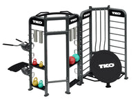 TKO Stretching + Rebounder Station – Multi-Station Functional Trainer with Pull-Up Bar, Flex & Plyometric Zones