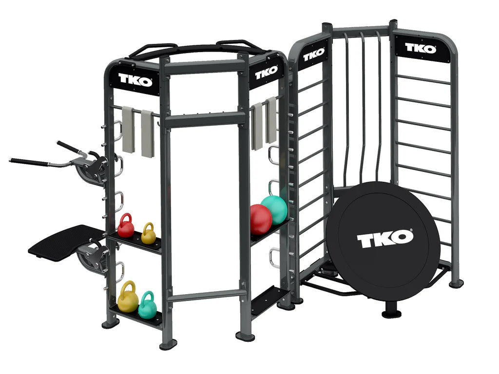 TKO Stretching + Rebounder Station – Multi-Station Functional Trainer with Pull-Up Bar, Flex & Plyometric Zones