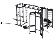 TKO Stretching + Rebounder + Power Rack Station – Integrated Group Functional Trainer with Pull-Up Stations & Monkey Bars