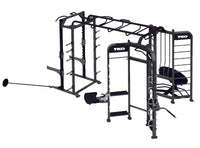TKO Stretching + Rebounder + Power Rack Station – Integrated Group Functional Trainer with Pull-Up Stations & Monkey Bars