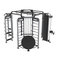 TKO Functional Trainer Rebounder Power Rack Station – Dual Stack Cable Trainer with Rebounder, Half Power Cage & Monkey Bars