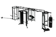 TKO Stretching + Boxing + Rebounder + Power Rack Station – Multi-Station Functional Trainer with Dual Cable Stacks, Combat Zone & Half Power Cage