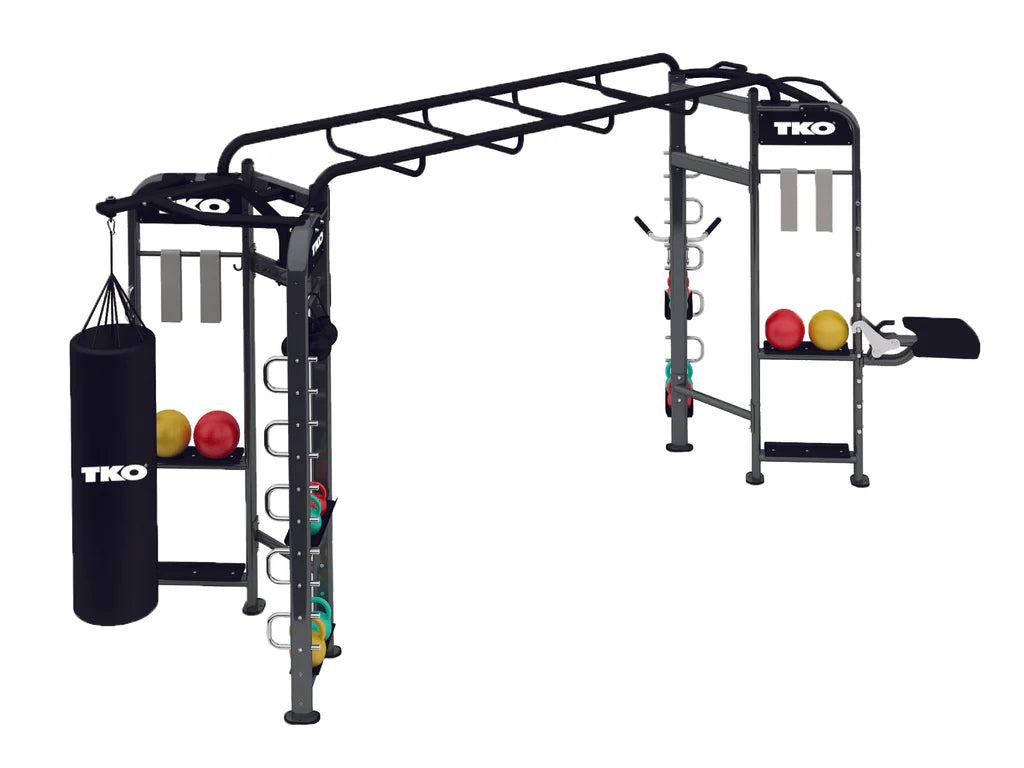 TKO Stretching + Boxing Station – Multi-Station Group Functional Trainer with Combat Zone & Overhead Monkey Bars
