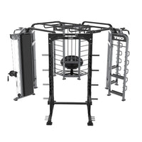 TKO Functional Trainer Rebounder Power Rack Station – Dual Stack Cable Trainer with Rebounder, Half Power Cage & Monkey Bars
