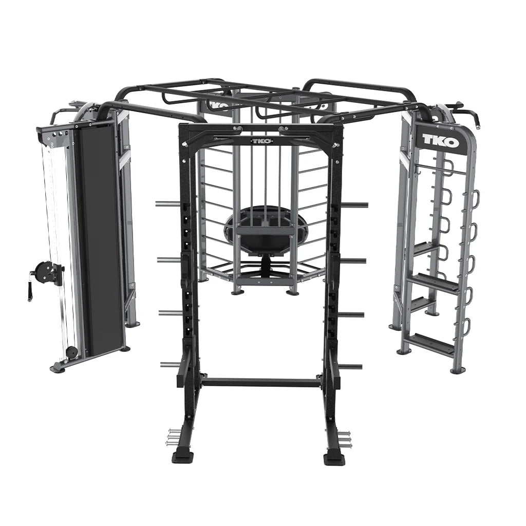 TKO Functional Trainer Rebounder Power Rack Station – Dual Stack Cable Trainer with Rebounder, Half Power Cage & Monkey Bars