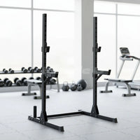 Compact Squat Stand - Muscle D Fitness - Adjustable Safety Guards - Vertical Bar Storage - Home Gym