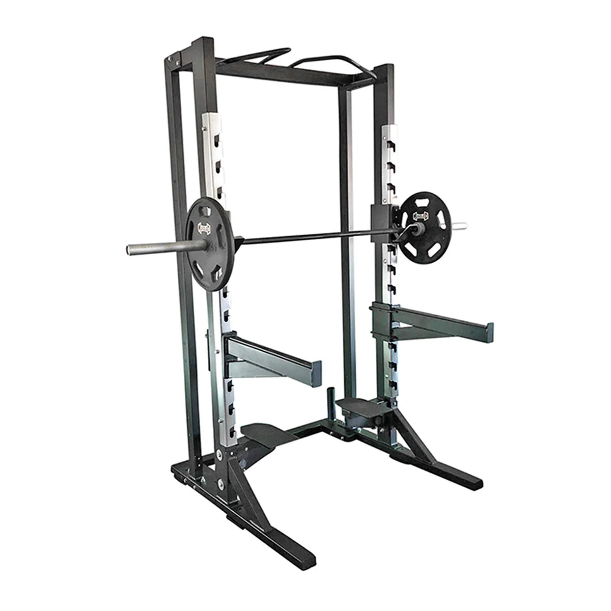 Deluxe Half Rack - Muscle D Fitness - Heavy Duty - Adjustable Safety Bars - Pull Up - Vertical Olympic Bar Storage
