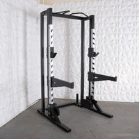 Deluxe Half Rack - Muscle D Fitness - Heavy Duty - Adjustable Safety Bars - Pull Up - Vertical Olympic Bar Storage