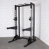 Deluxe Half Rack - Muscle D Fitness - Heavy Duty - Adjustable Safety Bars - Pull Up - Vertical Olympic Bar Storage