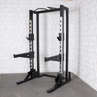 Deluxe Half Rack - Muscle D Fitness - Heavy Duty - Adjustable Safety Bars - Pull Up - Vertical Olympic Bar Storage