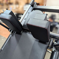 Excel Open Linear Bearing Hack Squat - Muscle D Fitness - Plate Load Squat Machine - Plate Storage Pegs - Adjustable Foot Plate