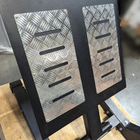 Excel Open Linear Bearing Hack Squat - Muscle D Fitness - Plate Load Squat Machine - Plate Storage Pegs - Adjustable Foot Plate