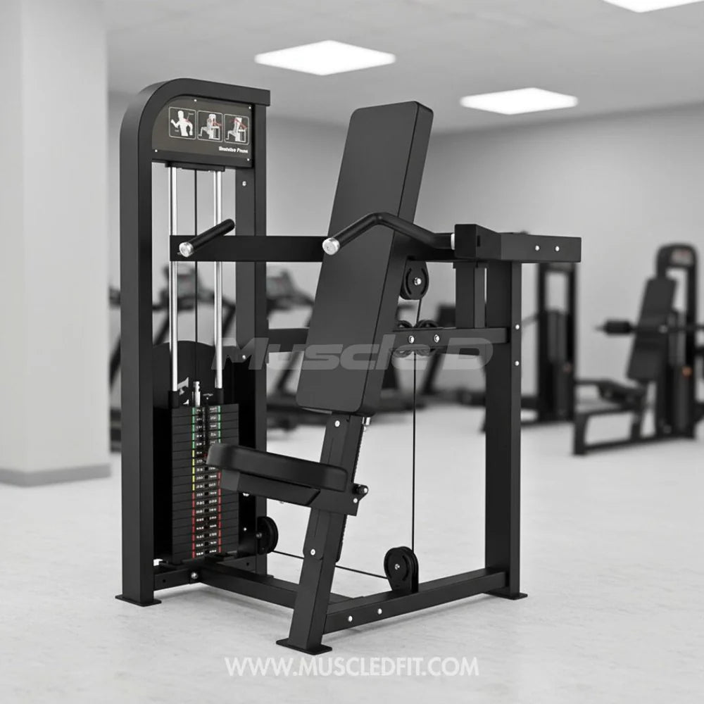Excel Shoulder Press - Muscle D Fitness - Selectorized Military Press - Gas Shock Assisted Seat Adjustment