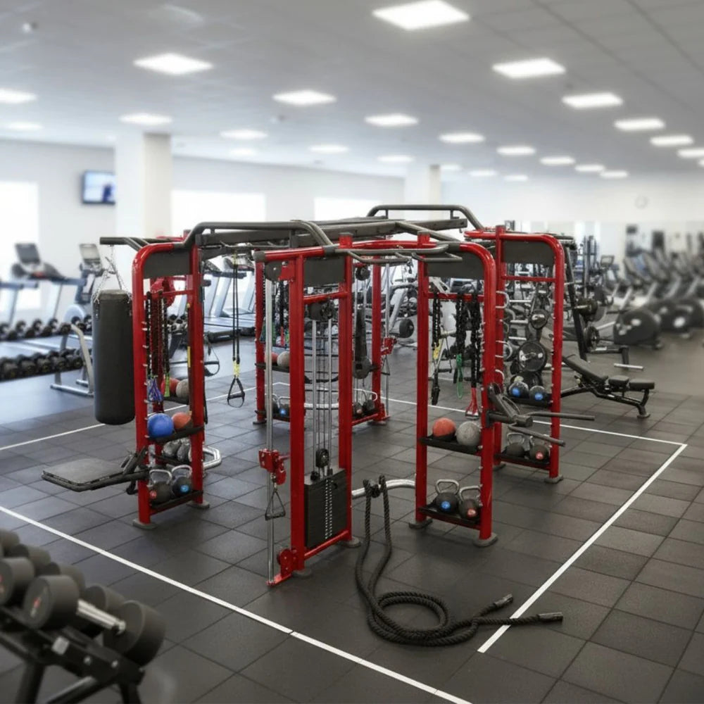Megatron Multi Tower Training Station - Muscle D Fitness - Monkey Bars - Heavy Bag - Dip Station - Equipment Storage - Pull-Up Station