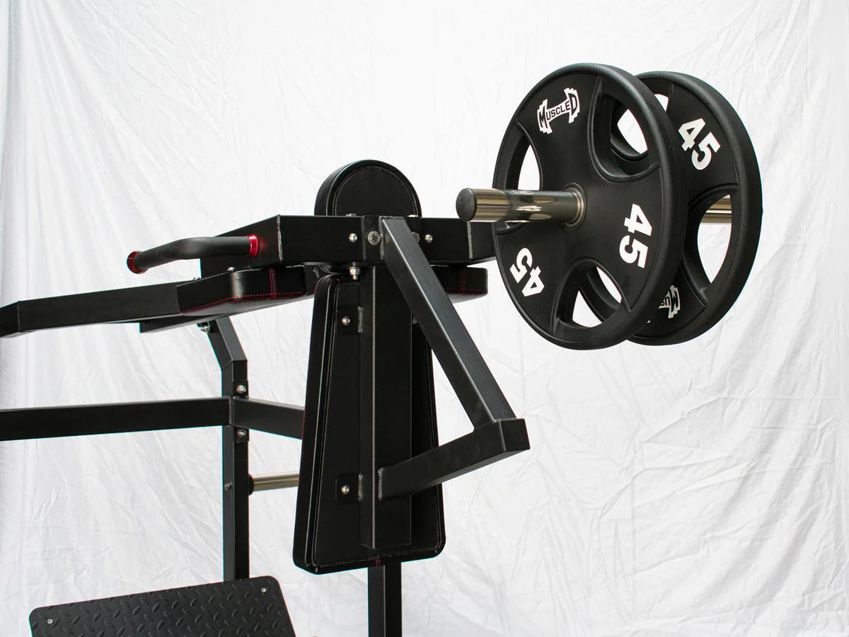 Excel Pendulum Squat - Muscle D Fitness - Plate Load Squat Machine - weight Storage Pegs - Adjustable Foot Plate