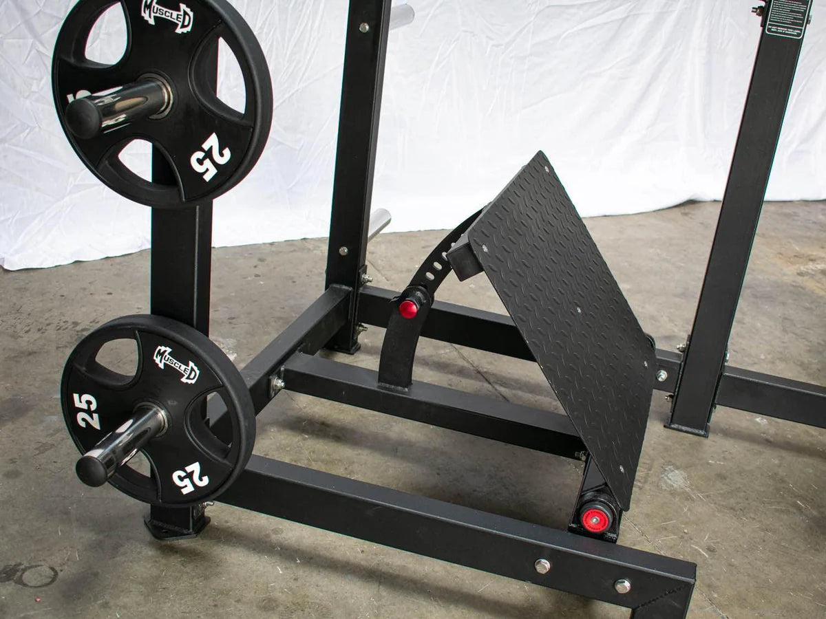 Excel Pendulum Squat - Muscle D Fitness - Plate Load Squat Machine - weight Storage Pegs - Adjustable Foot Plate
