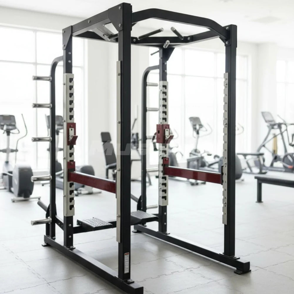 Power Cage - Muscle D Fitness - Commercial Squat Rack - Functional Pull-Up Bar - 10 Weight Storage Pegs - Power Rack