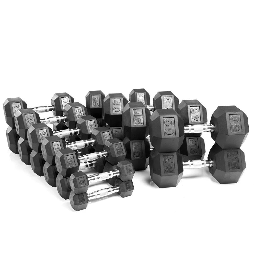 Commercial 5 to 50lbs Hex Dumbbells | Lifetime Warranty + 6-Month Return