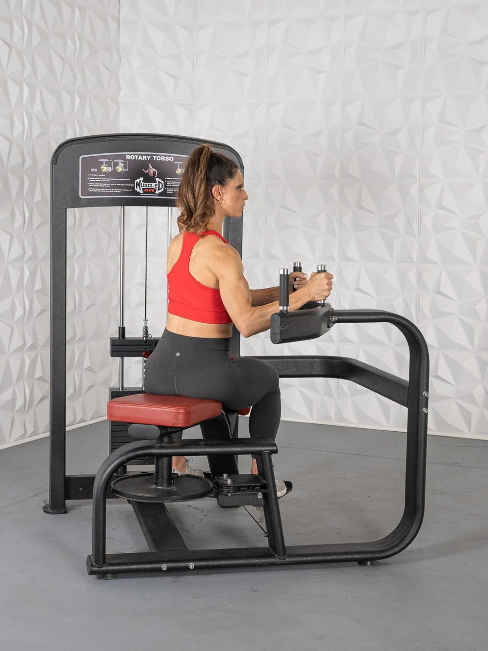 Elite Selectorized Rotary Torso - Muscle D Fitness - Commercial - Adjustable Seat - Pin Selectorized Stack - Oblique Trainer